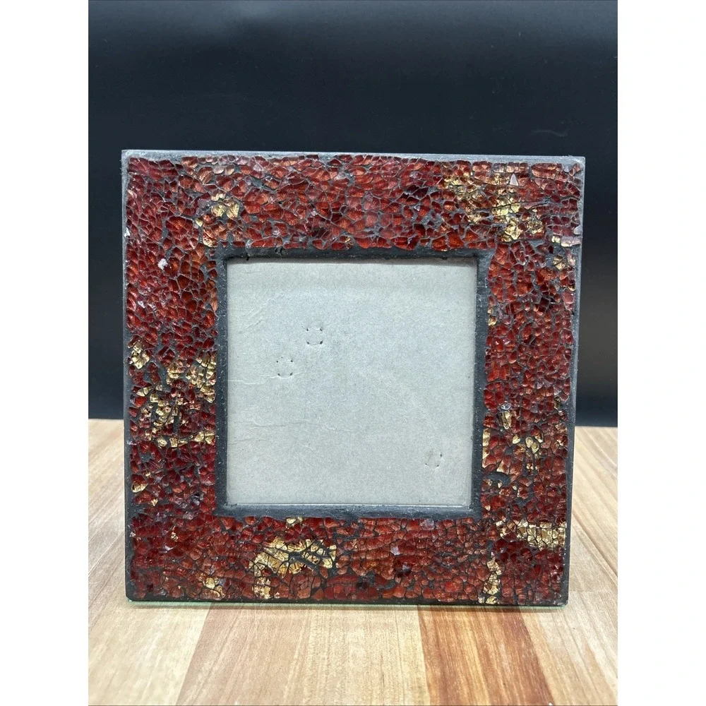 Mosaic Stained Glass Picture Frame Art Deco Style Burgandy Home Decor